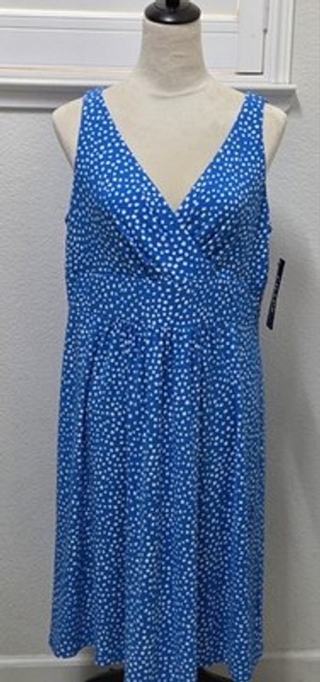 NWT Chaps Women's Blue Polka Dot Sleeveless Wrap Dress Size L MSRP $85